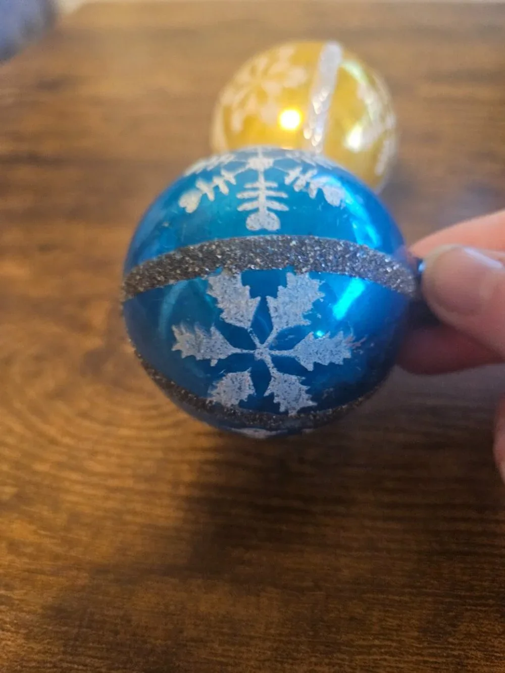 2 Vintage Mercury Glass Stenciled Mica Christmas Ornaments West Germany